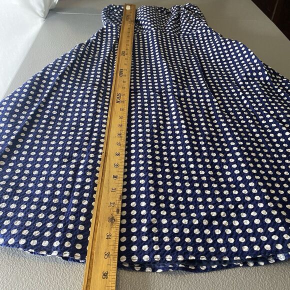 J Crew Strapless Dress Size 4 Blue White Polka Dot Midi Cotton A-Line Zip Pinup - Picture 7 of 9